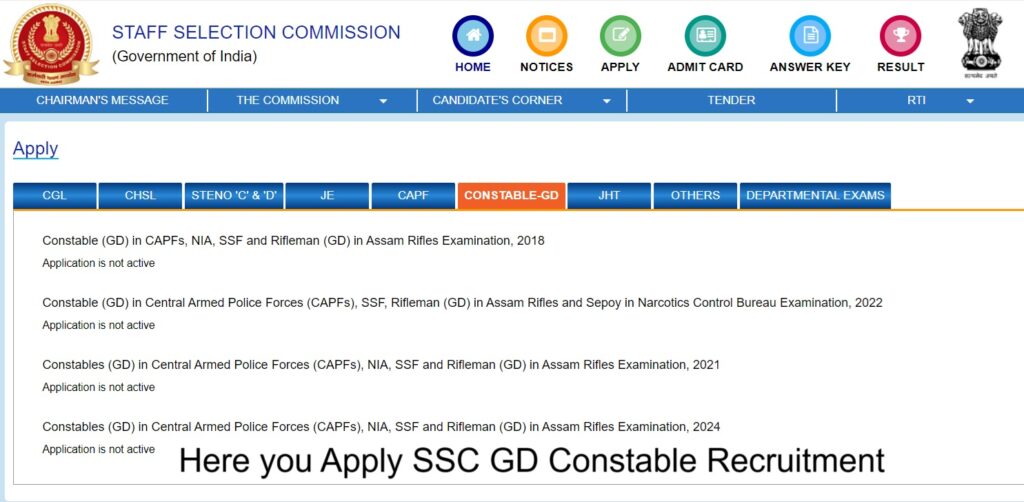 Here you Apply SSC GD Constable Recruitment